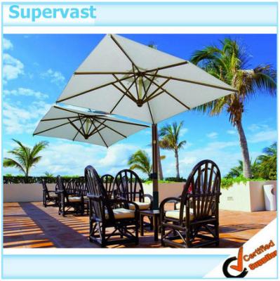 China Double Wooden Offset Patio Umbrella Canopy , Cantilever Outdoor Patio Table Umbrella for sale