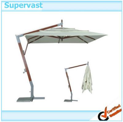 China Outdoor Leisure Offset Wood Patio Umbrella , Garden Wooden Hanging Umbrella for sale