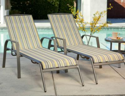 China Poolside Sling Chaise Lounge Set Aluminum Patio Furniture Sun Chaise Lounge with Cushion for sale