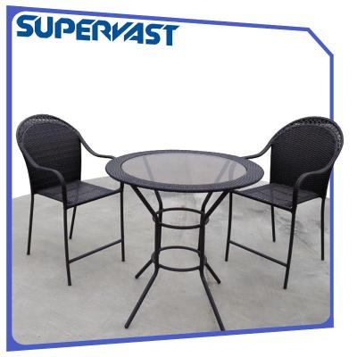 China Pub Height 3pc Resin Wicker Patio Furniture High Bistro Set Outdoor Garden Black for sale