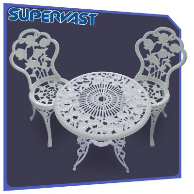 China White 3pc Cast Aluminum Patio Furniture Rose Pattern Chat Set KD Style for sale