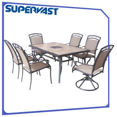 China 14 Tile Top Patio Furniture Dining Sets 7pc Sling Dining Set for sale