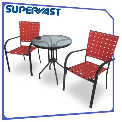 China Multi Color Selection Outdoor Round Cafe Table And Chairs Patio Cross Weave Chair Bstro Set for sale