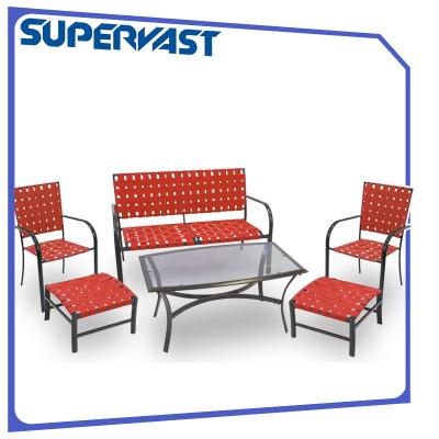 China Outdoor Steel Patio Furniture 6PC Garden Patio Cross Weave Strap Set with Ottoman for sale