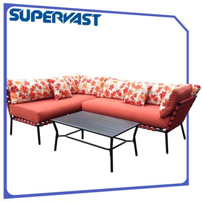 China Outdoor Living Multi Color 4 Piece Patio Sectional Sofa Steel Frame Strap Patio Cross Weave Corner Sofa Set for sale
