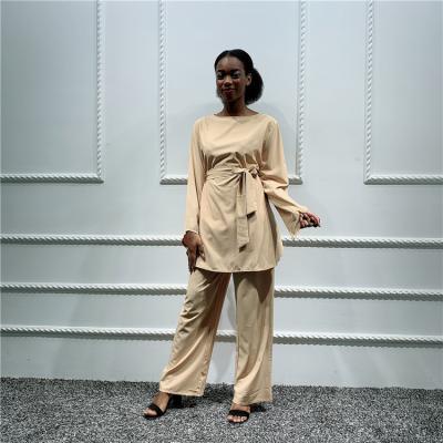 China Daily Life African Dress Suit Two Piece Suit Top And Pants Soft Crepe Muslim Women Clothing for sale