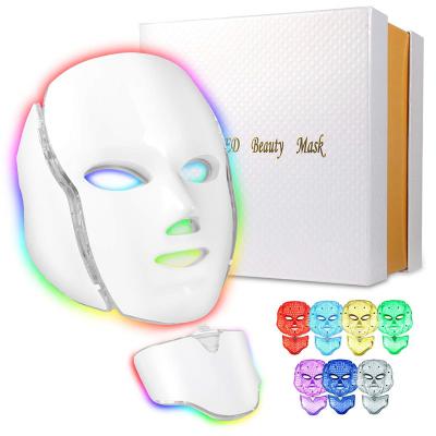 China Color LED Light Facial Mask EMS 7 Dye Removal Beauty Care Skin Photon Rejuvenation Face And Neck Protective Masks for sale