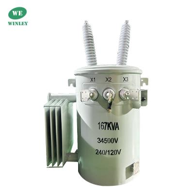China 167Kva Single Phase Pole Mounted Transformer Oil Immersed 34.5KV To 240V ANSI IEEE Standards Power Distribution Transformer for sale