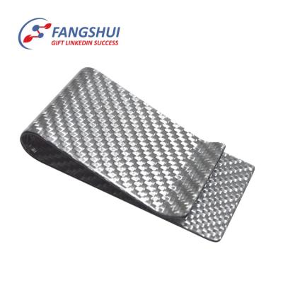 China Retail Hot Fashionable Carbon Fiber Silver Brass Clip, Minimalist Stainless Steel Metallic Metal Money Clip Wallet for sale