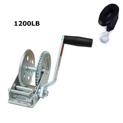 China Trailer Parts Double Speed 1200lbs Hand Crank Winch Manual Boat ATV RV Trailer Heavy Duty With Strap Winch Machine for sale