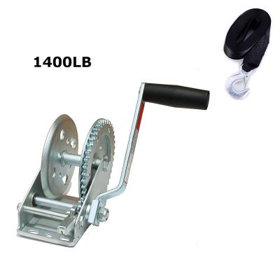 China Double Speed 1400lbs Hand Crank Winch Manual Pulling and Lifting Boat ATV RV Trailer Heavy Duty with Winch Rope Strapfishing Marine Winch for sale