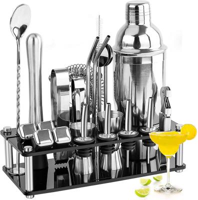 China 24 Viable Bartenders Kit, PCS Cocktail Making Mixer, Martini Drink Shaker Set with Stand, Stainless Steel Bar Tools Including 4 Ice Cubes, M for sale