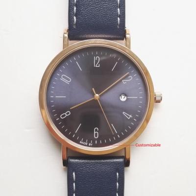China OEM watch day/date true movement low moq leather strap wristwatch Japanese water resistant watch for sale