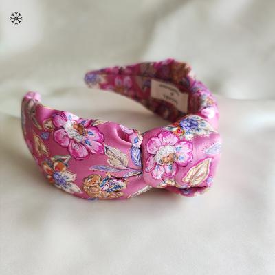 China Ethnic Print Plain Knitted Non Slip Fabric Wide Cross Knot Turban Headbands for sale