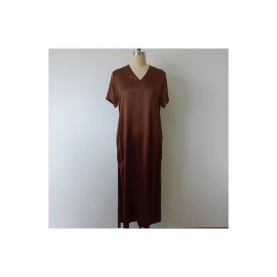 China Breathable Premium Ladies 22mm Silk Satin Short Sleeve Long Nightgown for sale