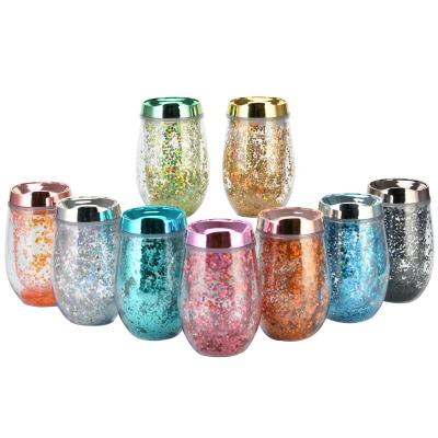 China TY Disposable Customized 10oz Glitter Egg Shape Tumbler Double Wall Plastic Elegant Egg Cup Wine Tumbler for sale