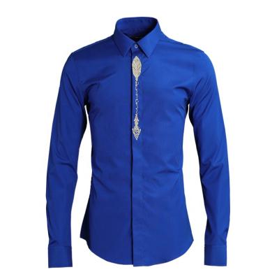 China Anti-pilling New Style Single Button Fashion Blue European Royal Style Dress Shirts For Men Long Sleeves for sale