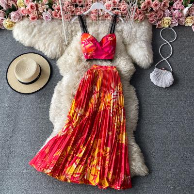 China 2021 Summer Seaside Vacation Viable Bohemian Women Style Long Elegant Tall Ladies Casual Dresses Set Size Two Pieces for sale