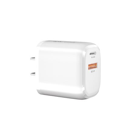 China Zhong Jia High Speed White Two In One USB-C USA Plug 20W Dual Port QC3.0 USB PD Wall Fast Charger For Apple Phone for sale