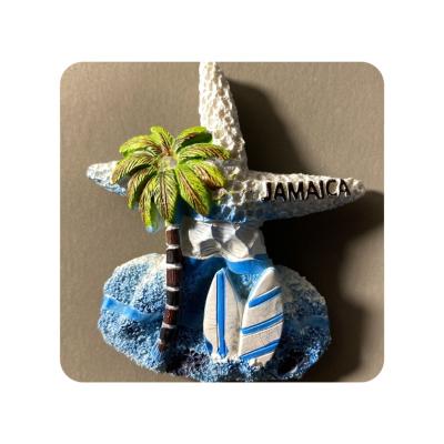 China Handmade Custom Resin Jamaica Ocean Wind Tourism Commemoration 3D Cartoon Starfish Painted Crafts Decorative Gift Fridge Magnet for sale