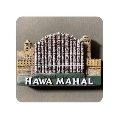 China Custom Handmade Tourism Souvenir Palace Style Architecture Landmark Jaipur Indian Resin Decoration Hand Gift Home Fridge Magnet for sale