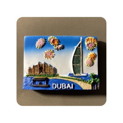 China 3D Handmade Hotel Tourism Sailboat Architecture Landmark Dubai United Arab Emirates Decoration Gift Commemorative Home Fridge Magnets for sale