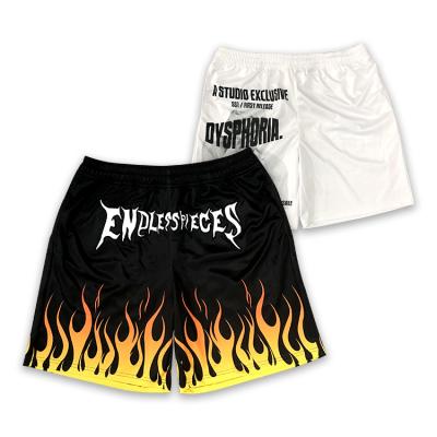 China Custom Made Anti-UV Sublimation Printing Basketball Shorts Design Flame Embroidered Mesh Men's Basketball Shorts for sale