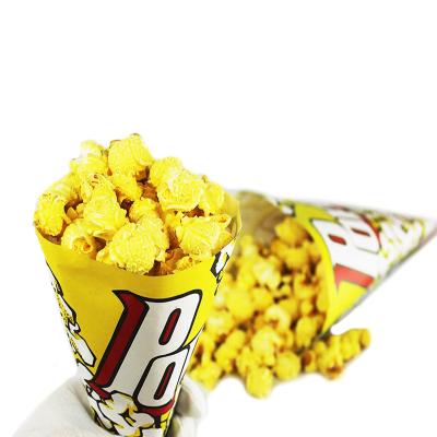 China Recyclable sharp bottom Oil Proof Carton Paper Popcorn Container Food Cone greaseproof sealable paper biodegradable popcorn bag for sale