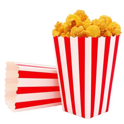 China Recyclable Custom Printed Red White Stripe Logo Design Disposable Cardboard Kraft Paper Popcorn Boxes For Microwave Using Popcorn Container for sale
