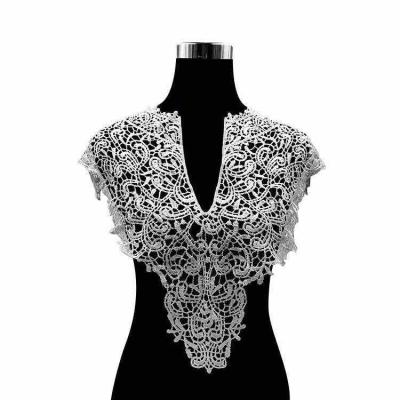 China 3D Large Embellishment bodice flowers Floral Embroidered Lace Neckline Applique for sale