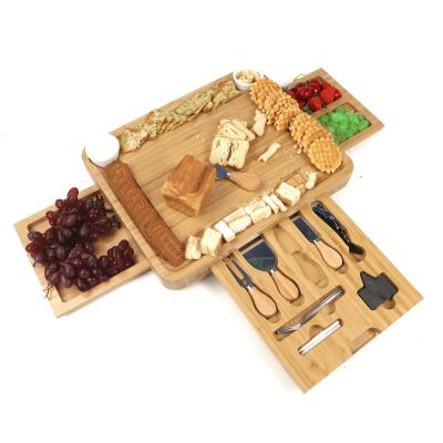 China Sustainable Bamboo Cheese Board And Knife Set Wooden Charcuterie Platter Serving Platter for sale
