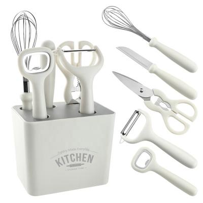 China Sustainable Stainless Steel Peeler Set Kitchen Small Tools With Storage Set Combination Scissors Melon And Fruit Slicer Set for sale