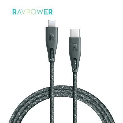 China Quick Charging Speed New Products from RAVPower Mfi Certified Green 0.3m Quick Charging Type-C Charging Cable Nylon Data Cable For Apple iPhone for sale