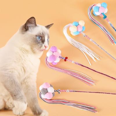 China Colorful 40cm Length Stocked Interactive Pets Toys Cats Toy Stick With Tassel for sale