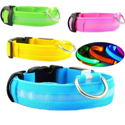 China Lights Light Up Hot Selling Pet Supplies Glow Nylon Rechargeable Battery Fluorescent Strip Collars Usb Led Dog Collars Led Pet Collars for sale