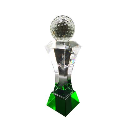 China Crystal Trophy Crystal Glass Processing Base Transparent Golf Trophy Crystal Golf Trophy With Red for sale