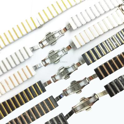 China Ceramics Double Color One Bead Ceramic Stainless Steel Butterfly buckle Watch Strap Band For Apple watch serie 7 6 5 4 3 2 1 se bracelet for sale