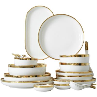 China Sustainable Chinese Porcelain Luxury Home Dinner Set 32 Pieces Custom Wedding Plates Ceramic Dinnerware Sets Dinnerware for sale
