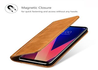 China Card Slots Brown Genuine Leather Phone Case For LG V30 ROHS Certificate for sale