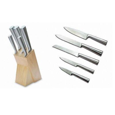 China Sustainable High Carbon Stainless Steel Handle Professional Hollow Knife Set With Wood Block for sale