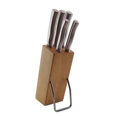 China 6Pcs Stainless Steel Durable Hollow Handle Kitchen Knife Set With Wooden Block for sale