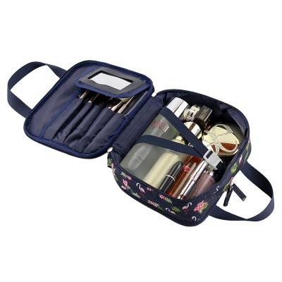 China Fashion BSCI ISO Sedex FAMA Oxford Eco-friendly Waterproof Designer Double Layer Makeup Brush Large Canvas Zipper Cosmetic Makeup Bag for sale