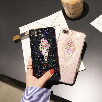 China Drop Proof Anti-lost Quicksand Ice Cream Cell Phone Epoxy Case For iPhone 8plus TPU Full Cover Device Shiny Cute Style for sale