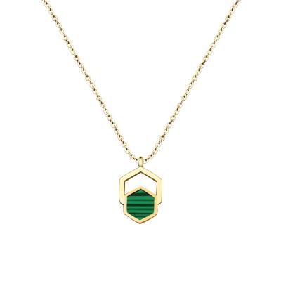 China FASHIONABLE Stainless Steel Jewelry High Quality Single Polygon Stacked Malachite Stone Stud Earrings Pendant Necklace Set for sale