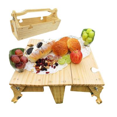 China Mini Outdoor Beach Camping Picnic Table Portable Pure Bamboo Beach and Park Farmhouse Wine Picnic Table Table for sale