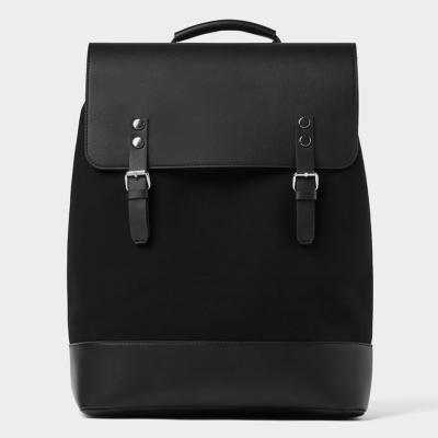 China Custom Logo Black Waterproof Nylon Canvas Flap Laptop Backpack College School Bag For Men for sale