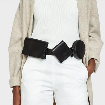 China Custom Logo Water Proof PU Leather Black 3 In 1 Set Belt Waist Bag For Women Fashion Fanny Pack for sale