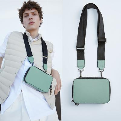 China Fashion Leather Cross - Body Bag Custom Logo Saffinao Leather Mini Crossbody Pack Fashion Mint Shoulder Messenger Bag For Men for sale