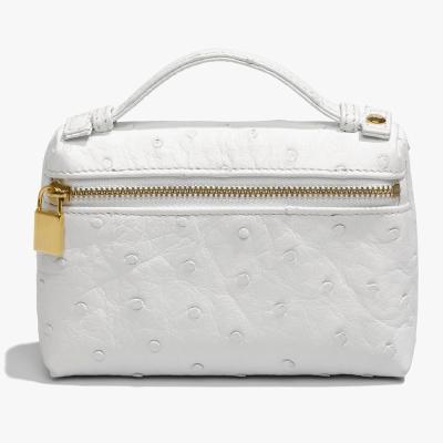 China Neon Women Cross - Body Logo White Ostrich Leather Ladies Custom Made Mini Zip Crossbody Handbag Purse For Women for sale