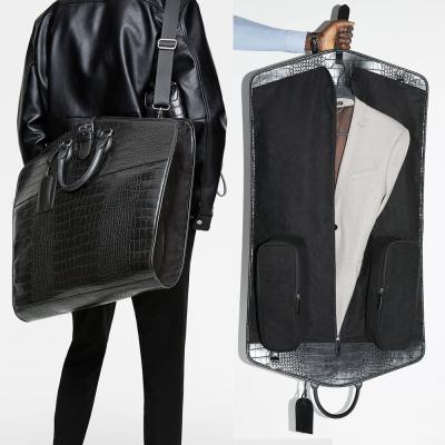 China Custom Logo Croc Leather Black Men Travel Garment Weekender Duffel Bag Fashion Suit Carrier Fashion Croc Suit Carrier for sale